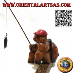 Monkfish with pipe and hand painted teak wood fishing rod (small)