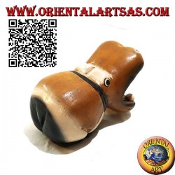 Hand painted sculpture of a hippo, in teak wood (small)