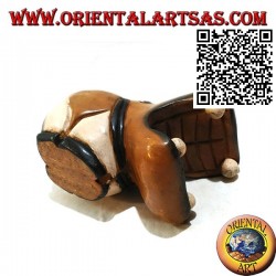 Hand painted sculpture of a hippo, in teak wood (small)