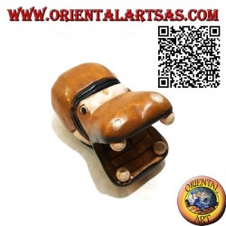 Hand painted sculpture of a hippo, in teak wood (small)