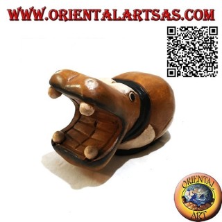 Escultura de hipopótamo pintada a mano, en madera de teca (grande)