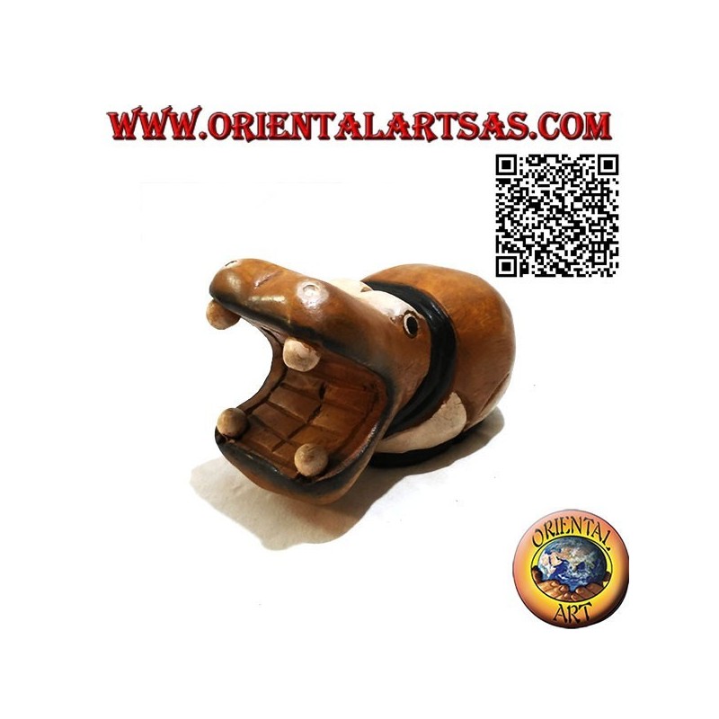 Handgemalte Skulptur eines Nilpferds aus Teakholz (groß)