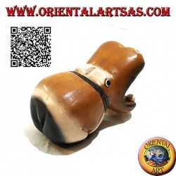 Hand painted sculpture of a hippo, in teak wood (large)