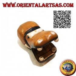 Hand painted sculpture of a hippo, in teak wood (large)