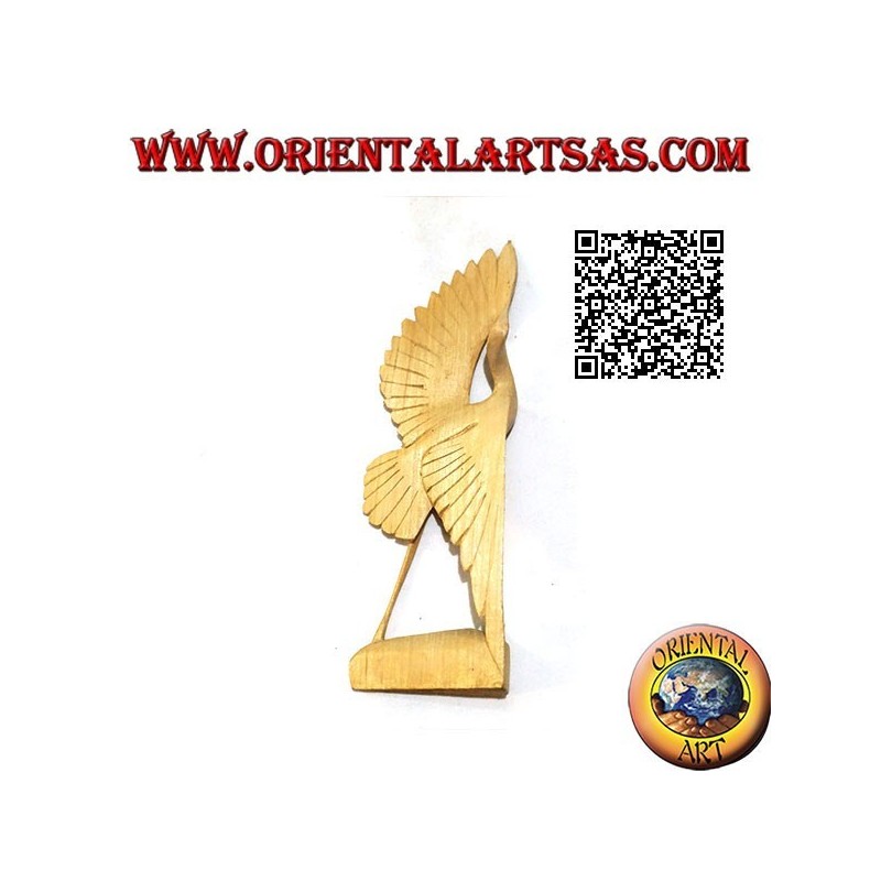 Sculpture d'un flamant rose avec une envergure en bois d'hibiscus 22 cm