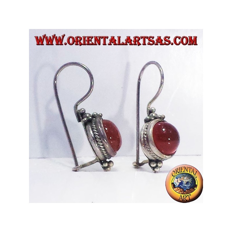 boucle d'oreille avec cornaline ronde Bali, argent