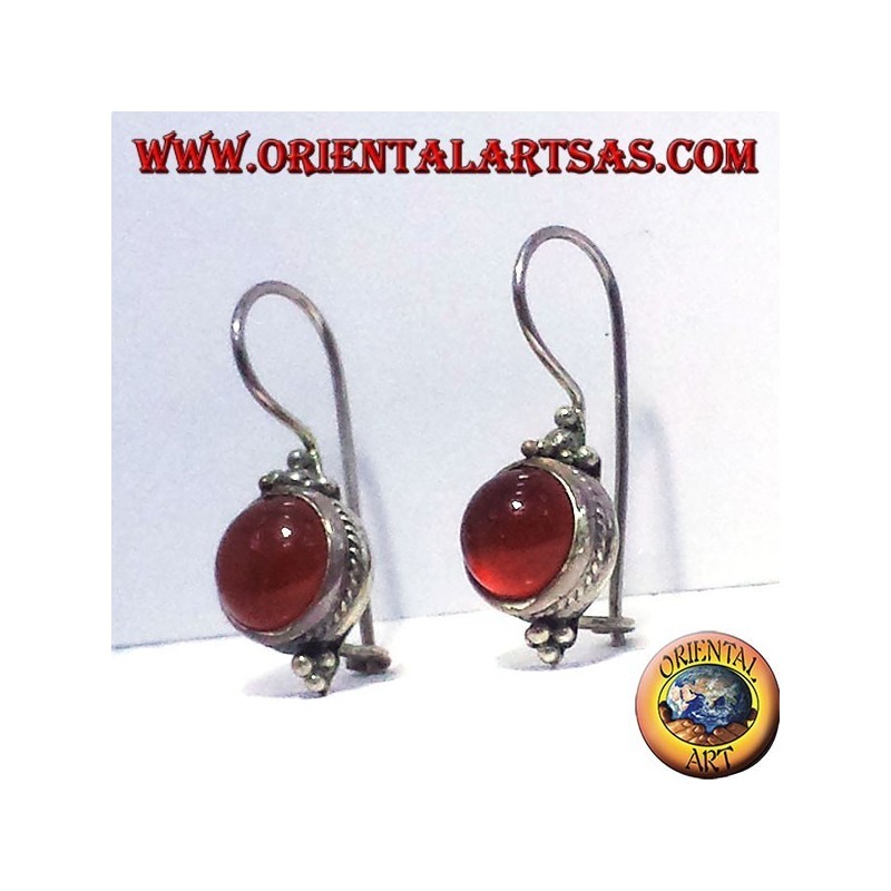 boucle d'oreille avec cornaline ronde Bali, argent