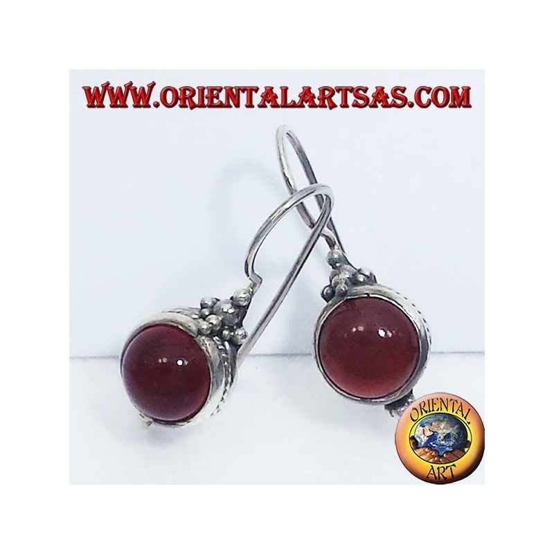 boucle d'oreille avec cornaline ronde Bali, argent