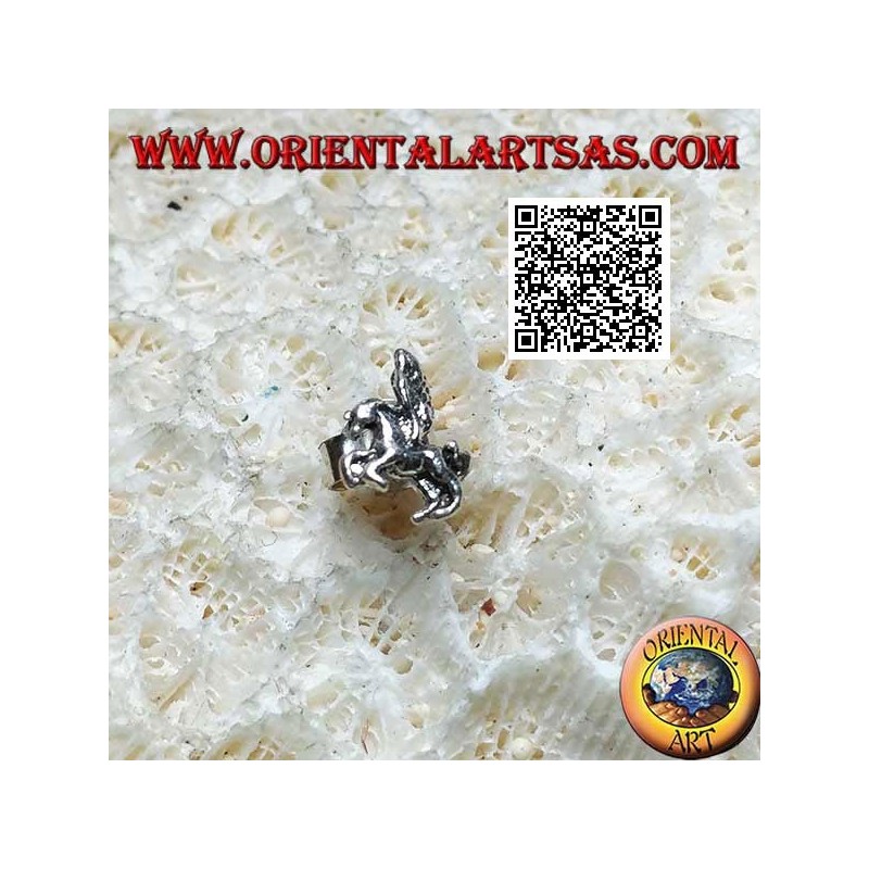 Mini boucle d'oreille en argent, Pegasus, le cheval ailé, sur le profil gauche