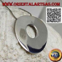 Smooth silver pendant in the shape of a large irregular disc in the Neolithic rock style