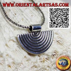 Silver pendant, semicircular lines in the shape of a fan