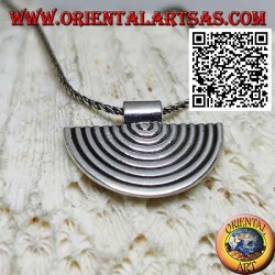 Silver pendant, semicircular lines in the shape of a fan