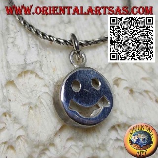 Smooth round silver pendant with smiley face / perforated smiley face