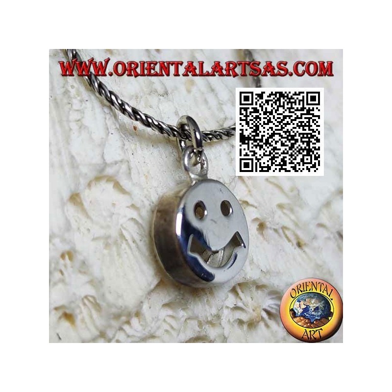 Smooth round silver pendant with smiley face / perforated smiley face