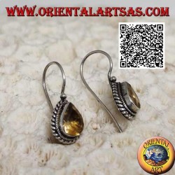 Boucles d'oreilles en argent avec topaze jaune en forme de larme naturelle entourées de tissage