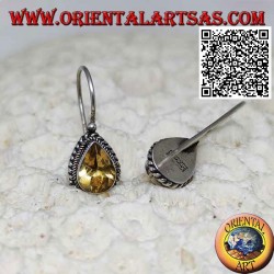 Boucles d'oreilles en argent avec topaze jaune en forme de larme naturelle entourées de tissage