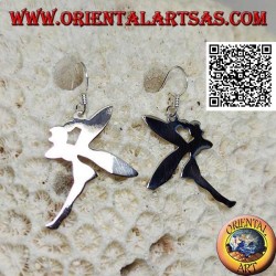 Pendientes colgantes de plata en forma de hada "Tinker Bell" de perfil liso