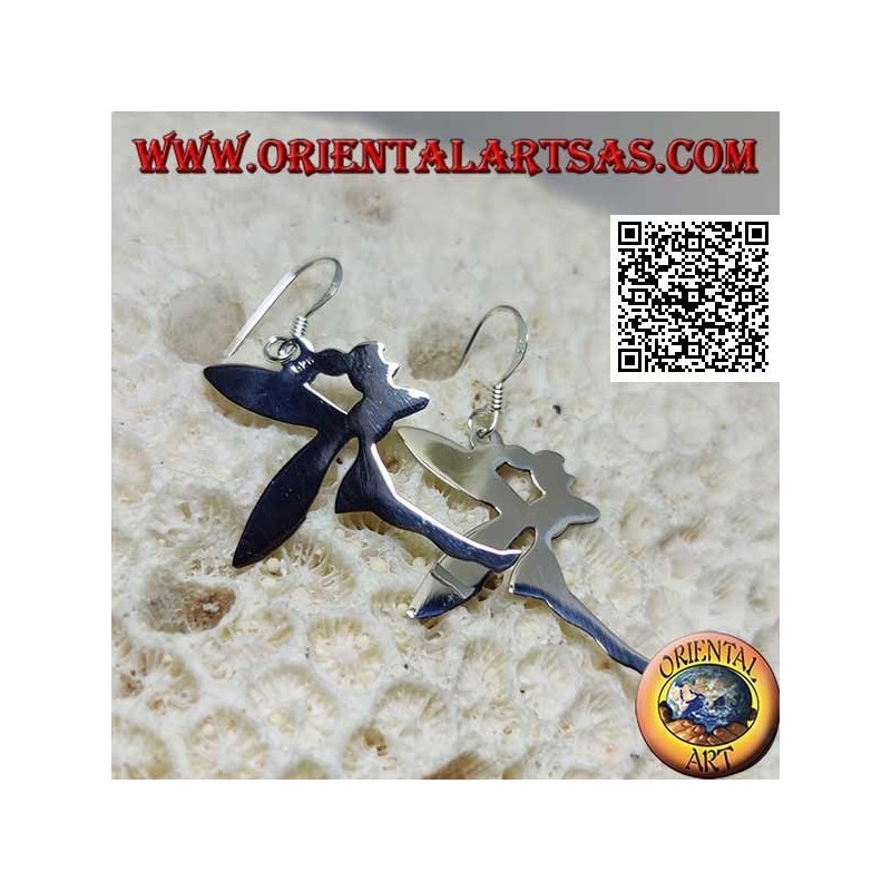 Pendientes colgantes de plata en forma de hada "Tinker Bell" de perfil liso