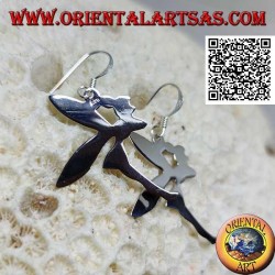 Silver pendant earrings in the shape of a fairy "Tinker Bell" in smooth profile