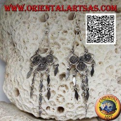 Boucles d'oreilles à levier en argent avec motif ethnique et losanges lisses suspendus