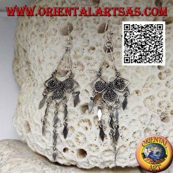 Boucles d'oreilles à levier en argent avec motif ethnique et losanges lisses suspendus
