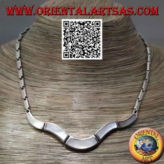 Collana in argento 925 ‰ a girocollo, rettangoli lisci e con madreperla a filo bordo (undulata)