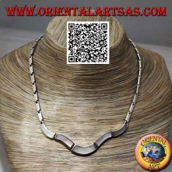 Collier ras de cou en argent 925 ‰, rectangles lisses et bord affleurant en nacre (undulata)
