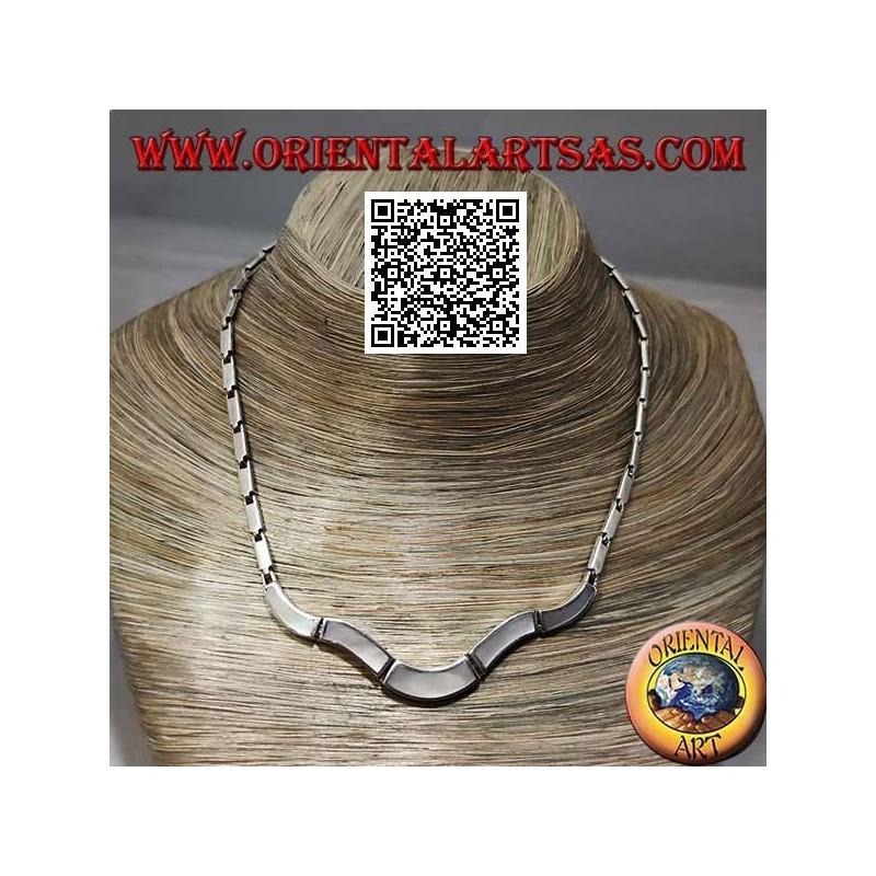 925 ‰ silberne Chokerhalskette, glatte Rechtecke und perlmuttbündige Kante (Undulata)