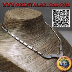 Collier ras de cou en argent 925 ‰, rectangles lisses et bord affleurant en nacre (undulata)