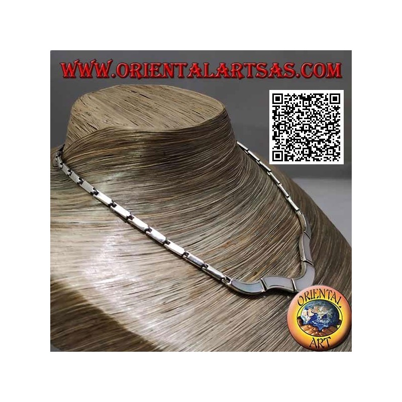 Collana in argento 925 ‰ a girocollo, rettangoli lisci e con madreperla a filo bordo (undulata)