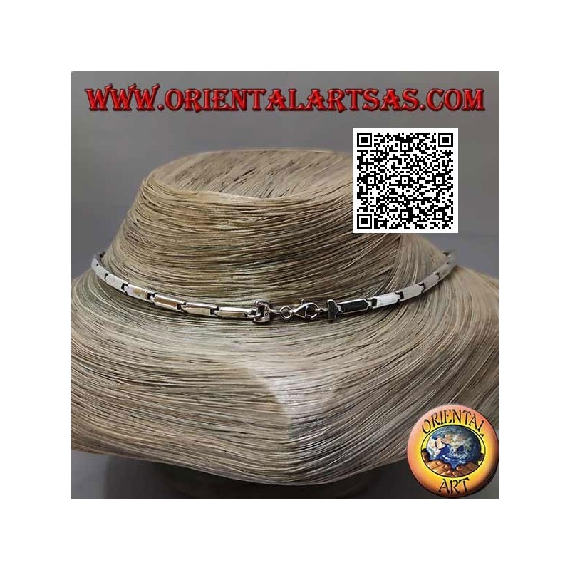 Collier ras de cou en argent 925 ‰, rectangles lisses et bord affleurant en nacre (undulata)