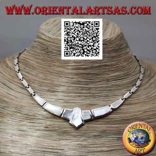 925 ‰ silver choker necklace, smooth rectangles and with mother of pearl flush with central edge