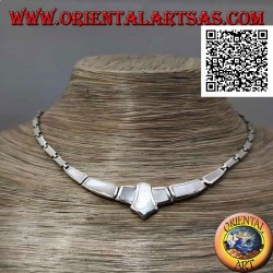 925 ‰ silver choker necklace, smooth rectangles and with mother of pearl flush with central edge