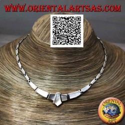 925 ‰ silver choker necklace, smooth rectangles and with mother of pearl flush with central edge