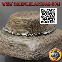 925 ‰ silver choker necklace, smooth rectangles and with mother of pearl flush with central edge