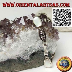 Silver bracelet rounded rectangular plates alternating with wire mother of pearl and perforated pattern