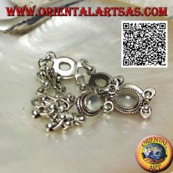 Bracelet argent double chaîne avec 5 pierres de lune ovales cabochons entourées d'entrelacs