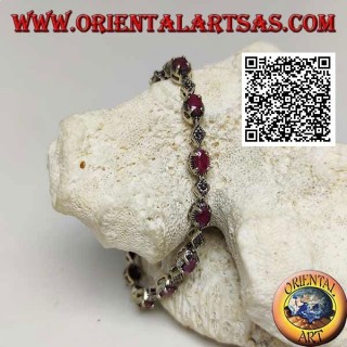 Pulseras de plata con 12 rubíes ovalados naturales engastados alternados con rombos de marcasita
