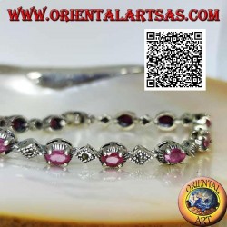 Pulseras de plata con 12 rubíes ovalados naturales engastados alternados con rombos de marcasita
