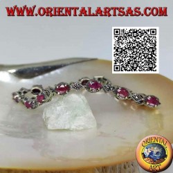 Bracelets en argent sertis de 12 rubis ovales naturels alternant avec des losanges de marcassite