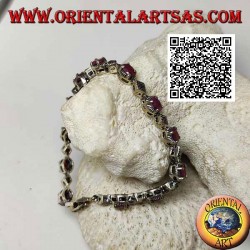 Pulseras de plata con 12 rubíes ovalados naturales engastados alternados con rombos de marcasita