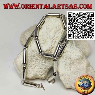 Collier ras de cou en argent 925 ‰, tubes lisses reliés par des anneaux