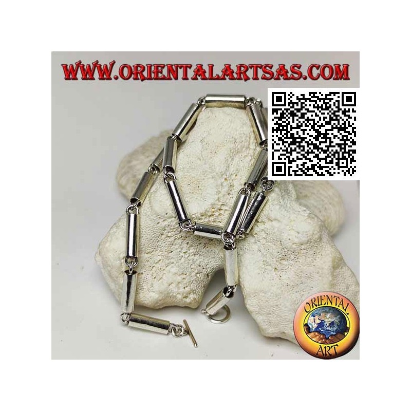 925 ‰ silberne Chokerhalskette, glatte Röhren durch Ringe verbunden