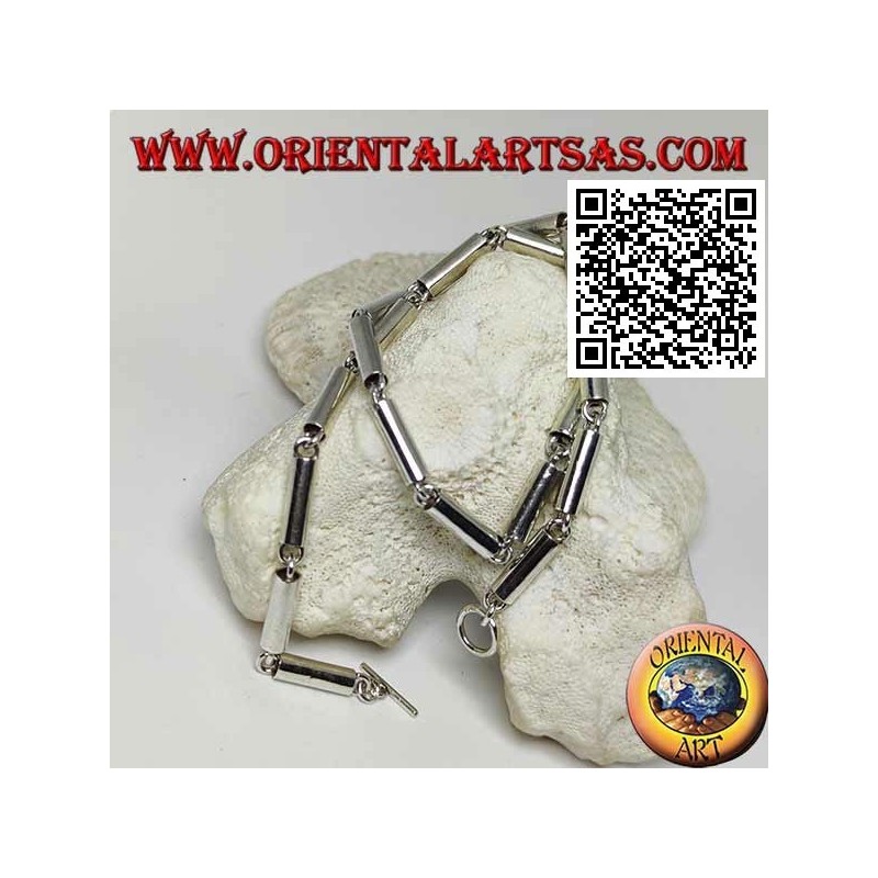 Collier ras de cou en argent 925 ‰, tubes lisses reliés par des anneaux