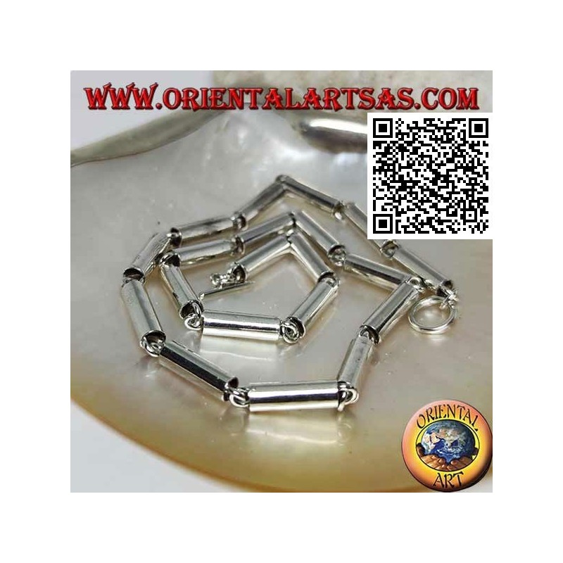 925 ‰ silberne Chokerhalskette, glatte Röhren durch Ringe verbunden