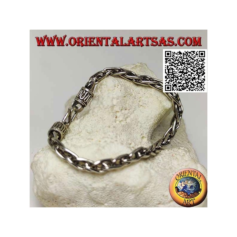 Silver woven mesh bracelet with 20.5cm x 5mm serpentine hook