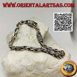 Pulsera de malla tejida plateada con gancho serpentino de 20,5 cm x 5 mm