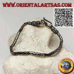 Silver "Borobudur" link bracelet (Byzantine link) with 21 cm x 3 mm serpentine hook