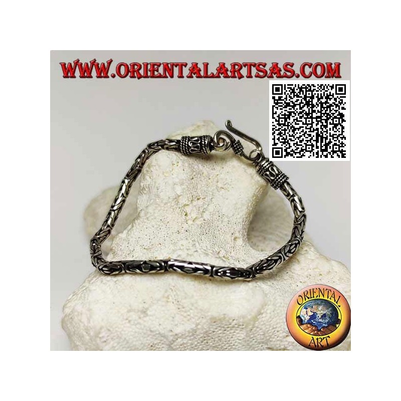 Bracelet à maillons "Borobudur" en argent (lien byzantin) avec crochet serpentin 21 cm x 3 mm
