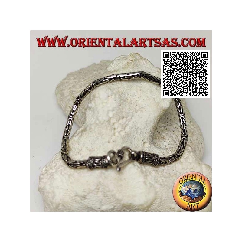 Silbernes "Borobudur" Gliederarmband (byzantinisches Glied) mit 21 cm x 3 mm Serpentinenhaken